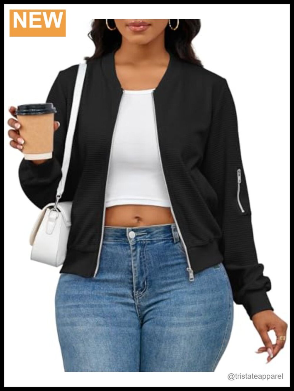 Women's Waffle Knit Zip Up Bomber Jacket Plus Size Fall Cardigan
